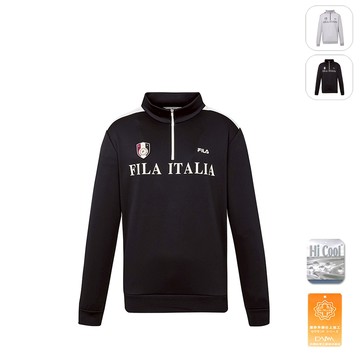 【FILA】男性 吸濕排汗 長袖半門襟T恤-黑色 1TEY-5723-BK