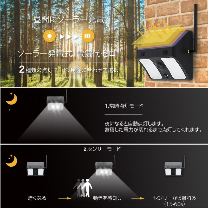 防犯カメラ 防犯 屋外 監視カメラ 工事不要 200万画素 1080P