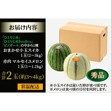 ふるさと納税 小玉スイカ・マルセイユメロン セット 計2玉入（約3kg〜4kg）  秀品 ／ 果物 フルーツ 産地直送 ※2024年6月発送 福井県あわら市