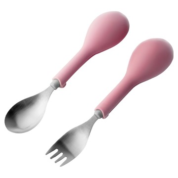 FlipGo 翻滾吧湯叉組 304不鏽鋼兒童餐具  氣質粉  1組