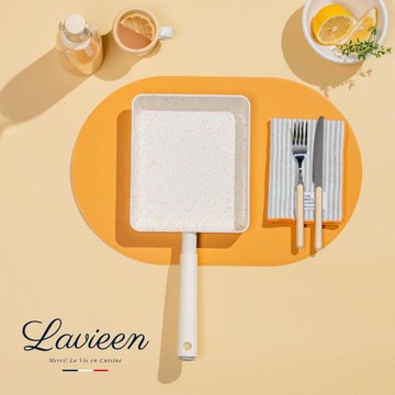 【Korea King】法式優雅天然陶瓷不沾韓式煎蛋捲鍋- 雲石白 18x21cm