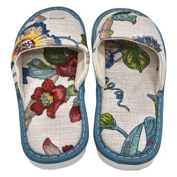 Well Life 悅生活 希臘精品亞麻花防滑透氣款室內氣墊拖鞋 PVC橡膠底  米色  25號 (36~37碼)  1組