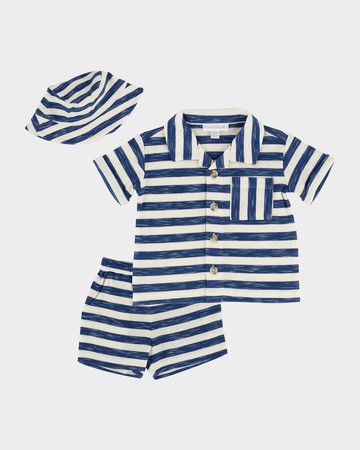 Boy's Striped Top & Shorts W/ Hat Set, Size 3M-24M