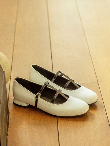 Double T Strap Mary Jane_White