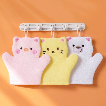 可愛動物造型搓澡手套/幼兒用沐浴手套-3入-多款可選 黃貓