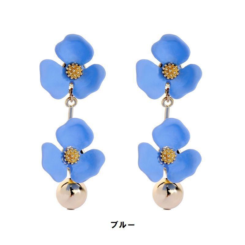 ピアス ロングピアス フラワー 花 パンジー 2連 レディース