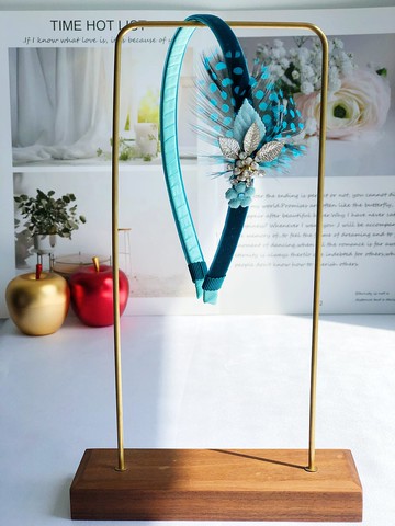 原創湖藍色羽毛花朵細髮箍