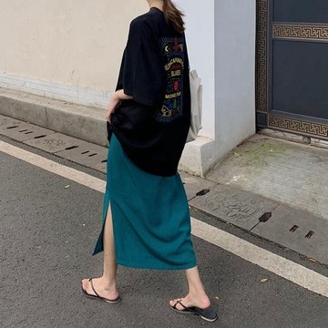 高品質套裝🌷大尺碼套装.慵懶風 韓版套裝 兩件套 潮特大碼胖MM時尚套裝女夏季寬松t恤半身裙兩件套