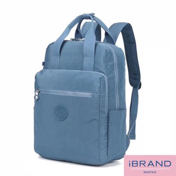 iBrand後背包 輕盈防潑水手提口袋尼龍後背包-牛仔藍 MDS-8616