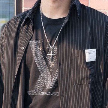 網紅潮人發型師基督懺悔復古十字架吊墜項鏈鈦鋼夜店霸氣掛飾男士
