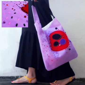 手工刺繡托特包，14盎司帆布材質，獨特設計，尺寸12x14英吋。