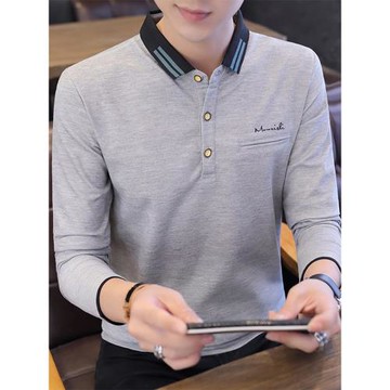 男士長袖t恤春秋季潮流修身翻領polo衫男裝上衣服體恤襯衫領秋裝