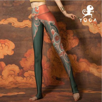 壁虎瑜伽服套裝女敦煌瑜伽服彩色印花專業高腰提臀運動緊身彈力跑