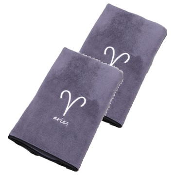 愛北鼻之家 珊瑚絨星座浴巾毛巾 140 x 70cm  牡羊座 淺灰色  2條