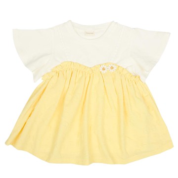 akachan honpo - 短袖假兩件T恤-緹花-黃色