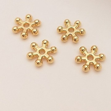 Ala-14K鍍金保色鍍真金色9mm大雪花片隔珠手工diy手串隔片手鏈飾品配件