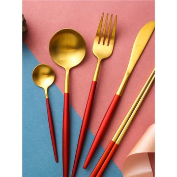 304不銹鋼刀叉勺筷網紅ins風西餐餐具套裝情侶四件套家用牛排刀叉