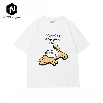 【Nico】100%純棉復古卡通貓狗 100%純棉短袖T恤 夏天衣服 可愛衣服 重磅T 上衣女T恤 男生上衣 男士T恤