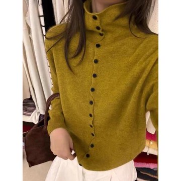 黃色半高領修身羊毛打底衫女秋冬加厚毛衣內搭可外穿正肩針織上衣