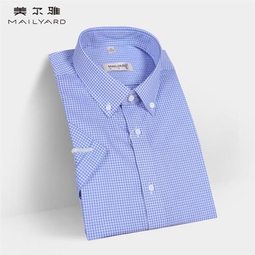 【帶領尖扣】純棉短袖襯衫 商務修身男士夏季格子 美爾雅免燙襯衣