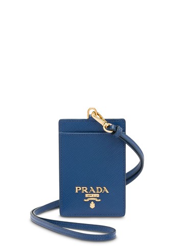 Prada - logo-plaque lanyard cardholder - women - Leather - One Size - Blue