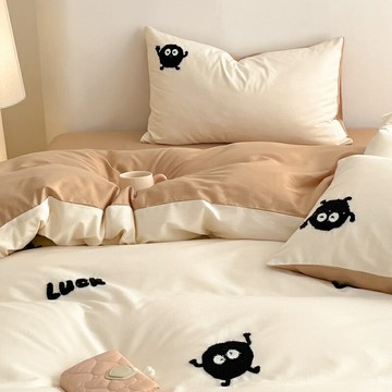 【萌趣卡通繡】全棉四件套 床品套件 毛巾繡四件套 純棉床笠 全棉床單 可愛清新 親膚透氣 兒童房宿舍適用