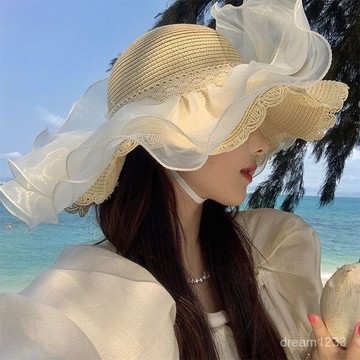 海邊度假🌟 超僊法式草帽旅遊帽子夏天拍照沙灘小個子洋氣時尚帽子夏季15沙灘帽 防曬帽