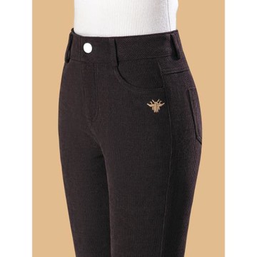 燈芯絨褲子女新款秋冬高腰小腳直筒女褲中年媽媽加絨加厚條絨長褲