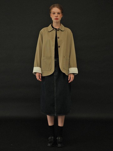 Round Collar Cotton Rounded Jacket [Beige]