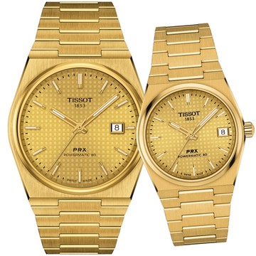 TISSOT 天梭錶 官方授權  PRX系列 70年代復刻機械對錶-T1374073302100+T1372073302100