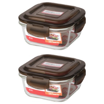 SUPER OVEN GLASS 正方形耐熱玻璃保鮮盒  2個容器 + 2個蓋子  2個