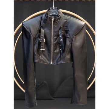 經典黑色袖口拉鏈式修身外套機車