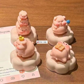 臺灣熱賣☆【可開發票】💕轉轉粉色景德鎮創意樹脂小豬DIY擺件新年馬年少女可愛桌面工位