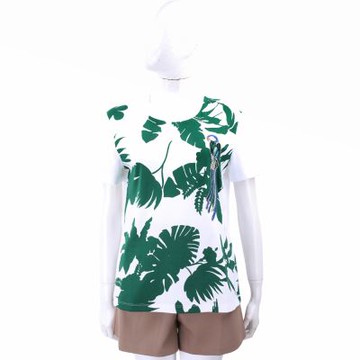 Max Mara-STUDIO 刺繡鸚鵡水鑽 綠白印花短袖TEE T恤