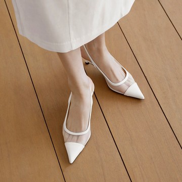 [SAPPUN] Brina 透明感網紗尖頭後空高跟鞋 (5/7cm)