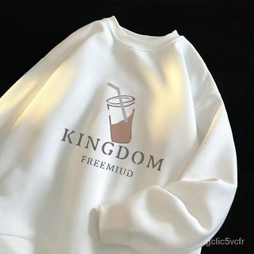 秋冬季圓領衛衣男港風薄款潮流上衣ins情侶寬鬆百搭加絨加厚外套大學t 長袖T恤 長袖上衣 打底衫男 秋冬打底衫 內搭男