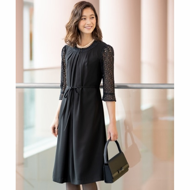 喪服 礼服 洗えるフォーマル前開きレース使いワンピース レギュラー丈 ブラックフォーマル Funeral Outfit 通販 Lineポイント最大10 0 Get Lineショッピング