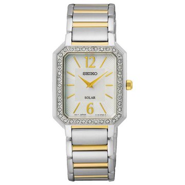 【SEIKO精工】SUP466P1 方形女錶 太陽能 鋼錶帶女錶 金/銀 V115-0DE0GS