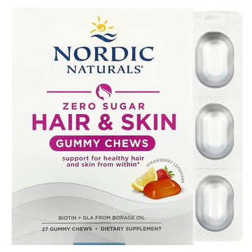 Nordic Naturals, 頭髮和皮膚零糖咀嚼軟糖，草莓檸檬水味，27 粒咀嚼軟糖