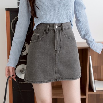 可愛鬆餅格︎單釦拉鍊牛仔短裙(褲式內裡) KT391542 【現貨】
