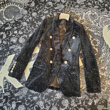 西裝外套金絲絨西服-星空亮片雙排扣修身女外套73zg40【獨家進口】【米蘭精品】