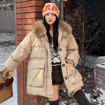 【米蘭精品】現貨+預購 頂級真羽絨外套90%鴨絨羽絨衣秋冬外套上衣大碼休閒女裝-貉子毛連帽工裝4色74mw58