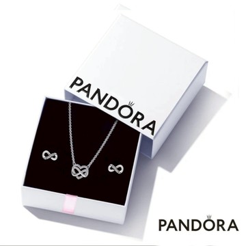 [客製化卡片]【Pandora官方直營】無限璀璨愛意項鏈耳環套組。送情人。送摯友。送生日。紀念日