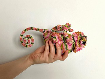 粉綠色鉤針變色龍、毛絨蜥蜴、鉤針動物變色龍