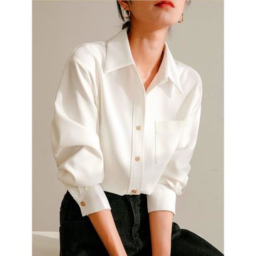 加厚燈芯絨翻領寬松白色襯衫2025春秋新款高級感通勤疊穿長袖襯衣