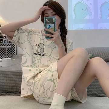 外貿跨境批發2025年新款睡衣女夏季薄款短袖可愛外穿家居服奶乎乎鑫弘-素時衣櫥