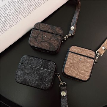 歐鵲新款潮牌高級感老花適用蘋果無線藍牙耳機AirPods pro二代AirPods 1/2/3代高檔大牌皮質全包防摔掛繩男女