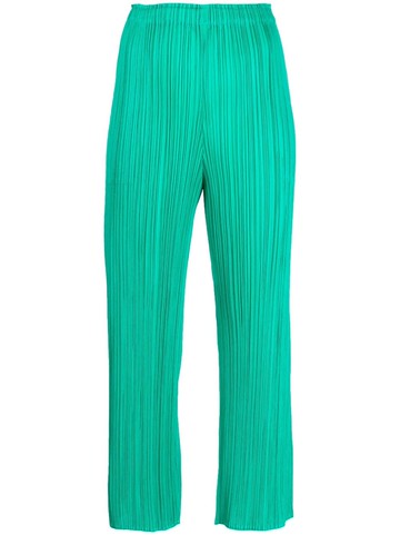Pleats Please Issey Miyake - high-waisted plissé cropped trousers - women - Polyester - 3 - Green