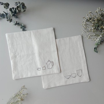 Tea mat set 2pcs hand embroidered 100% Natural cotton fabric