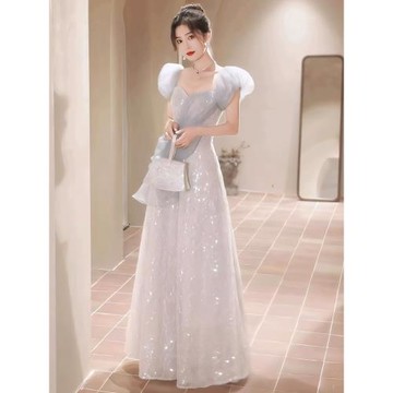 藍色晚禮服2025新款宴會女氣質輕奢成人禮公主裙修身長裙藝考演出